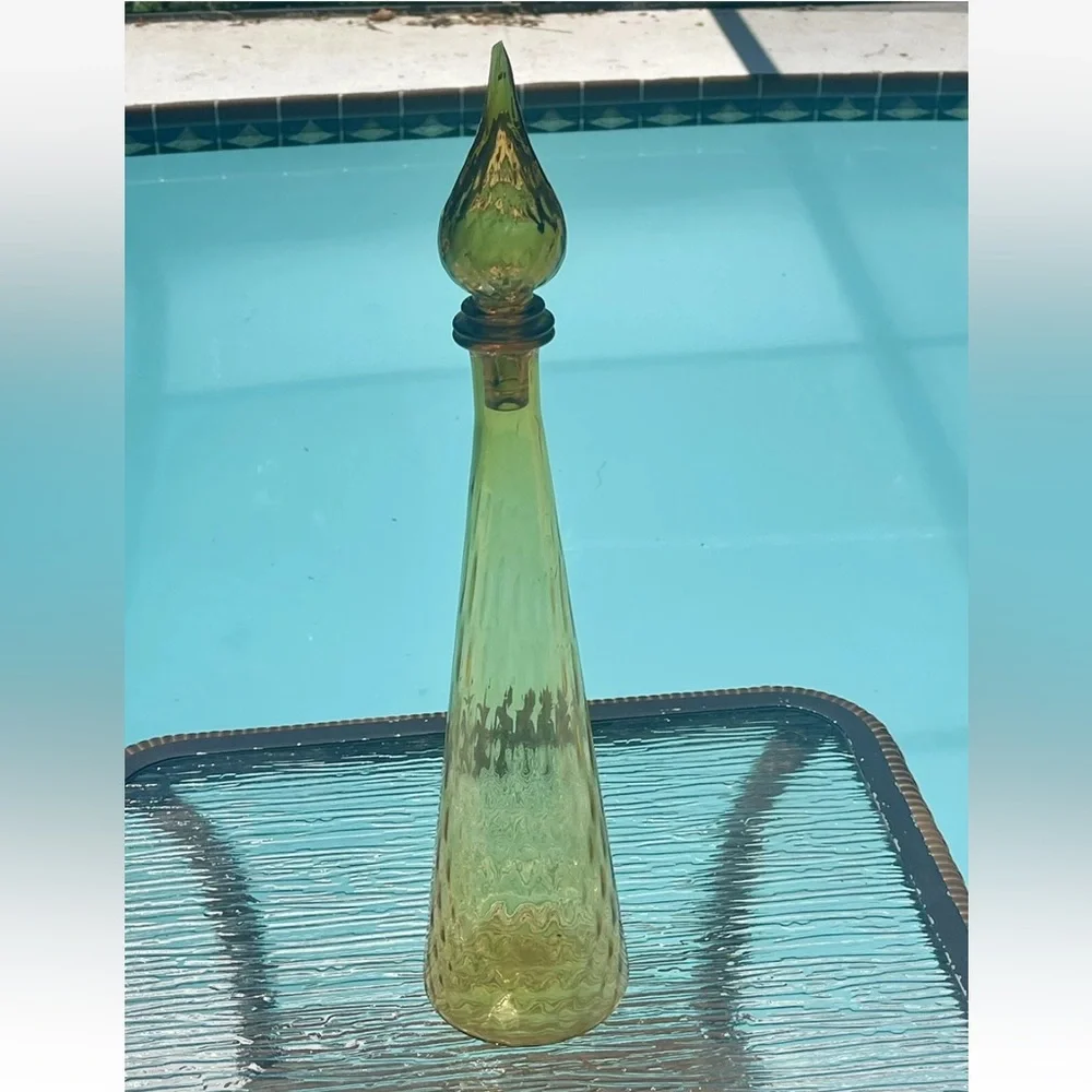 Vintage MCM‎ Empoli Glass Amber Genie Bottle Decanter Stopper Italy DAMAGE
